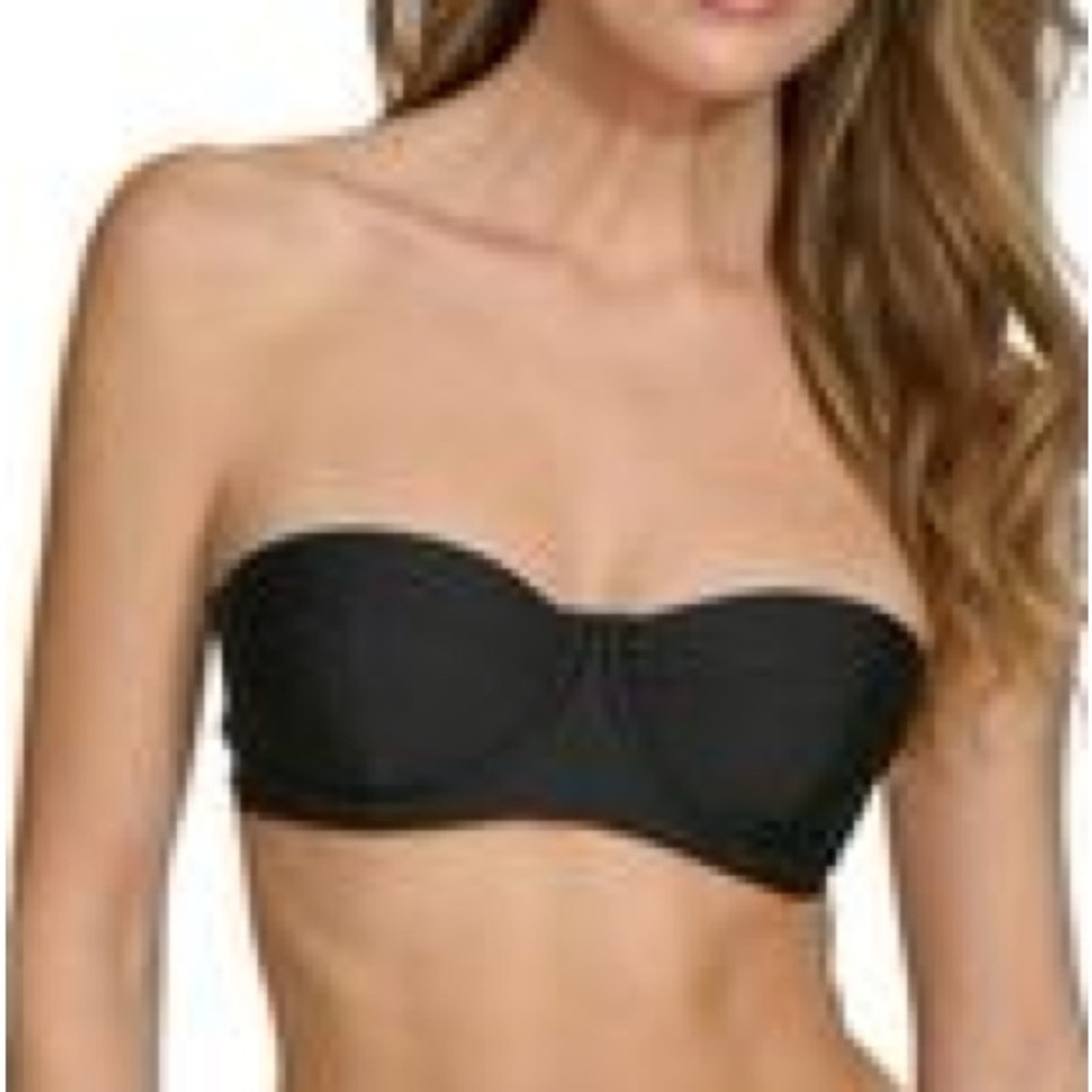 DKNY black strapless push up underwire bikini swim top size medium NWT